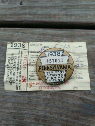 1938 Pa Resident Fishing License - Pennsylvania Licenses