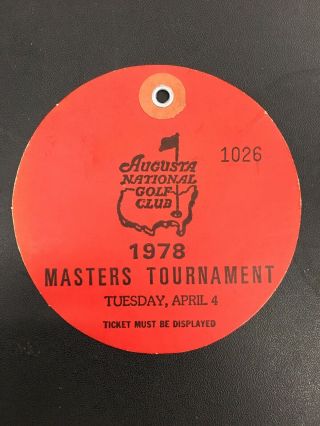 1978 Masters Golf Tournament Monday Practice Round Ticket Augusta National