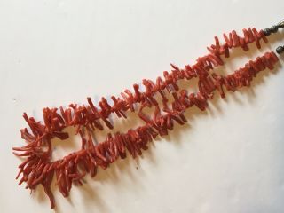 VTG Natural Red Salmon Branch Coral 22” Necklace w/ Sterling Beads & Clasp, 3