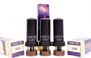 Trio Of Scarce N.  O.  S Vintage Tung Sol 5z4 Metal Clad Vacuum Tubes.  Matched Codes