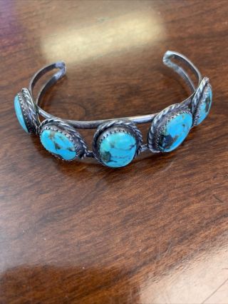 Gorgeous Vintage Navajo Old Pawn Sterling & Turquoise Cuff Bracelet