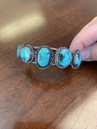 GORGEOUS VINTAGE NAVAJO OLD PAWN STERLING & TURQUOISE CUFF BRACELET 2