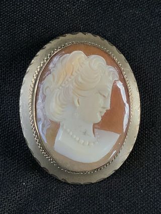 Vintage Natural Shell Carved Cameo 12k Yellow Gold Filled Brooch Pendant