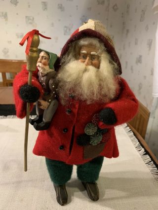 Vintage Santa Claus With Older Elf Ornament Figurine Tb10