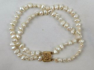 Vintage 14k Gold Fresh Water Pearl Double Strand Bracelet