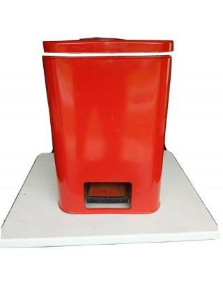 Vintage Retro Tall Red Metal Garbage Trash Can,  See Photos