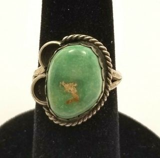 Vintage Navajo Sterling Silver & Nugget Turquoise Ring Size 7 1/2 Blue Color