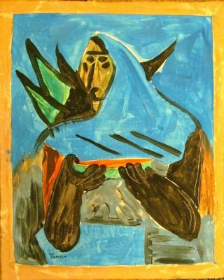 Vintage abstract acrylic on canvas Rufino Tamayo Modern art 20th century 2