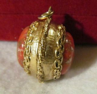 Victorian Vintage Etruscan Puffy Double Sided Faux Coral Gold Pendant Charm Fob
