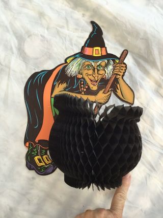Vintage Halloween Witch Stiring A Black Comb Pot Beistle Co.  Usa