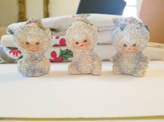 3 Vintage Lefton Christmas Snow Babies Baby Sugar Snow 2.  5 Inches Figurines