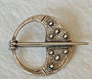 Vintage Style Sterling Silver Viking Cloak Pin Brooch 1.  5 " O