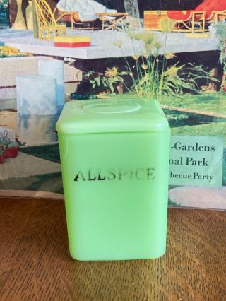 Vintage Mckee Jadite Square Minature Spice Container W/lid.