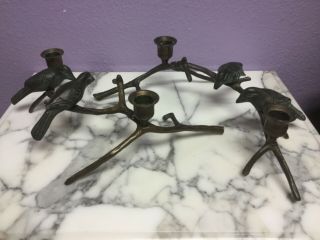 VINTAGE Solid Brass BIRDS SITTING ON A BRANCH Candle Holders ANDREA By SADEK 2