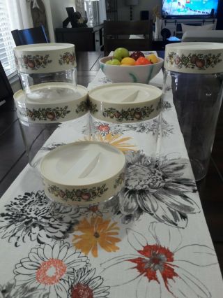 Vintage Pyrex Canister Set 5 Piece With Lids & Seals Spice Of Life Pattern