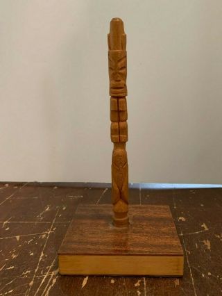 Vintage Hand Carved Wood Western Totem Pole