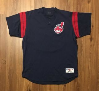 Authentic Majestic 56 Xxl Cleveland Indians Blue Vintage Jersey Chief Wahoo
