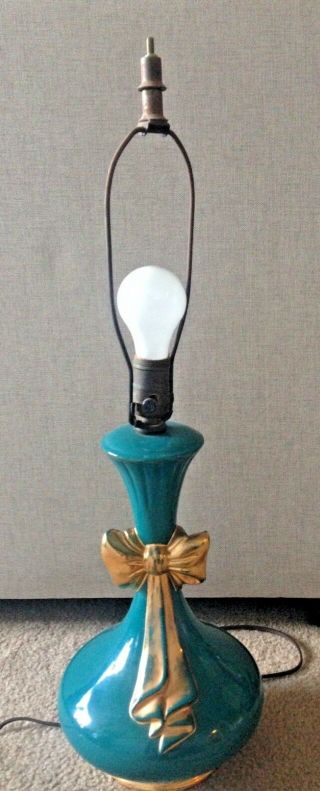 Vintage Ceramic Teal,  Gold Accents Lamp - - Mid Century Modern