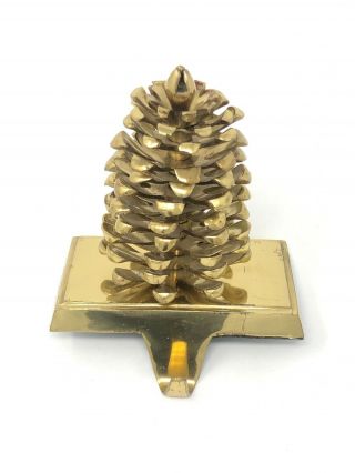 Vtg Solid Brass Pinecone Christmas Stocking Holder Hanger Hook Gold Pine Cone