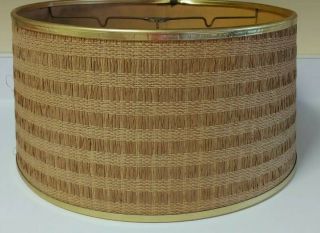Large Vintage Mid Century Modern Barrel Drum Lamp Shade Woven Gold Trim 15 "