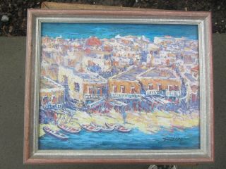 Signed David Wong Oil Painting Vintage Cityscape Los Angeles Artist
