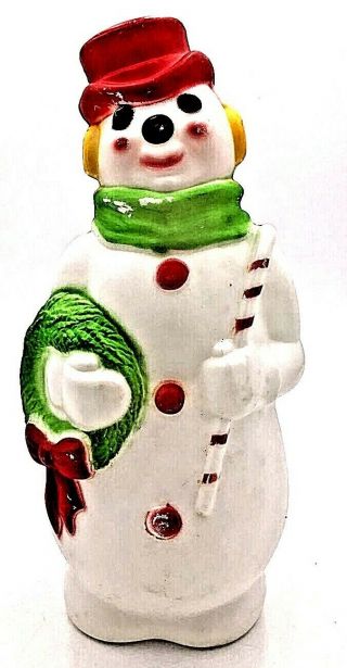 Vintage 1968 Empire Plastic Corp 13 " Snowman Light Blow Mold Red Hat Candy Cane