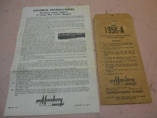 Vintage General Ins.  Pamphlet For Mossberg 195k - A Bolt Action Shot Gun