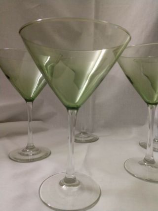 Set Of 4,  1 Vintage Martini/daiquiri Glasses Green W/clear Stems 7 1/4 "