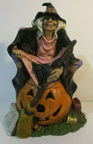 Vtg 1972 Ceramic Witch With Cat On Pumpkin Byron Molds 12x8 " Halloween