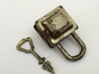 Lock Old Vintage Iron Padlock With Key Rich Patina Small Collectible Rear