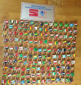 1984 Los Angeles Official Olympic International Flag Pin Series Set Coca - Cola