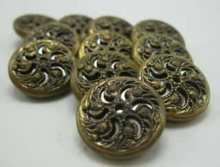 11 Vintage Pierced Brass Openwork Filigree Mirror Back Twinkle Buttons 3/4 "