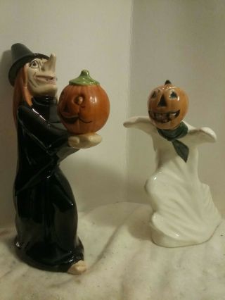 Vintage Halloween Ceramic Figures,  Witch & Ghost - Rare