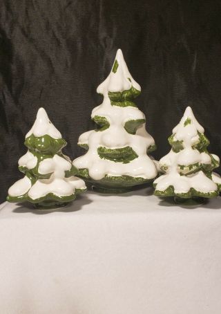 Fitz And Floyd Ceramic Snow Covered Christmas Tree Set Of 3 Vintage Japan