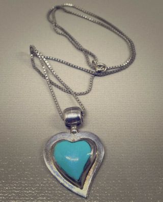 Vintage Sterling Silver Turquoise Heart Shaped Necklace / Pendant