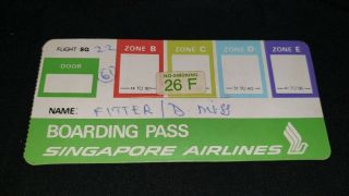 Old Vintage Singapore Air Lines Boarding Pass From India 1981