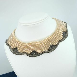 Vintage Faux Pearl Collar Necklace Beaded Antique