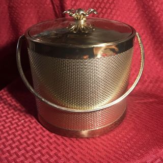 Vntg Mid Century Modern Atomic Embossed Gold Ice Bucket Serve - Master Creations