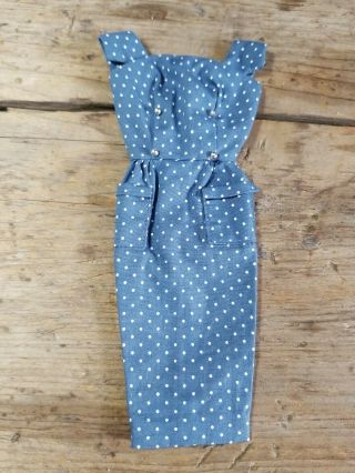 Vintage Barbie Fashion Pak Blue Sheath Dress W/ Sivler Buttons