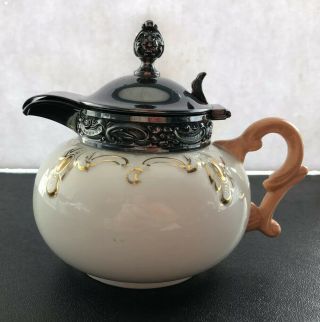 K.  T.  &k Vntg Tea Pot,  1 Cup,  Ivory W/gold Gilt,  Lid - St Louis Silver Co Quadruple