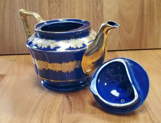 Vintage Arthur Wood Teapot Cobalt Blue With Gold