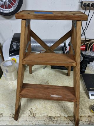 Vintage Wood Wooden 2 Step Ladder Rustic Primitive Farm Country Plant Stand