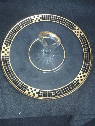 Vintage Glass Snack Plate Tidbit Tray With Center Handle