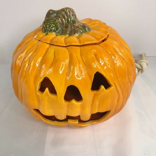 Halloween Vintage Ceramic Jack - O - Lantern Electric Light Good Pumpkin Decor