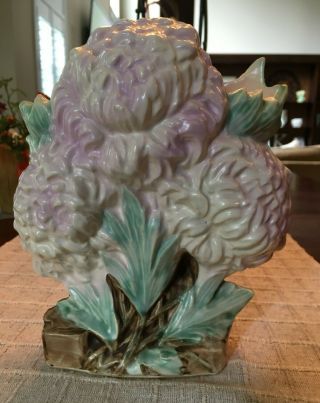 Vintage Mccoy Pottery Purple & White Chrysanthemum Vase 1950s 8 1/2 "