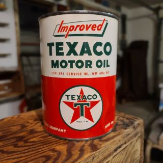Vintage Texaco Improved Motor Oil Can 1 Qt Quart Metal Tin Empty