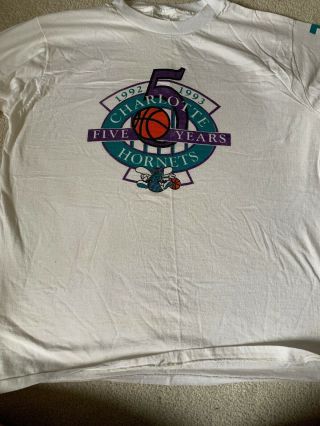 Vintage Charlotte Hornets Long Sleeve T Shirt 1993 Five Years Xl X - Large Us Made