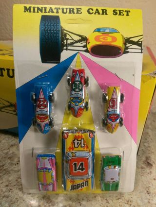 Vintage Tin Toy Race Car Set Japan
