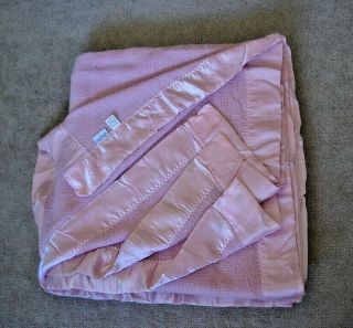 Vintage Diamond Waffle Weave Wool Acrylic Thermal Blanket 90 " X100 " Queen Pink