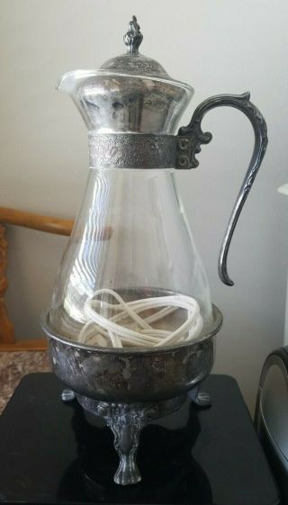 Vintage Sheridan Silver Plated & Glass Coffee Carafe Pot With Stand